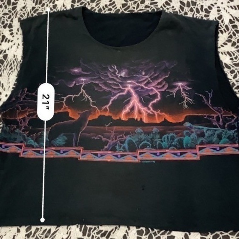Vintage 1992 Habitat Desert Wolf Lightning Graphic Tank Top Black XL Boxy Fit - Picture 5 of 5